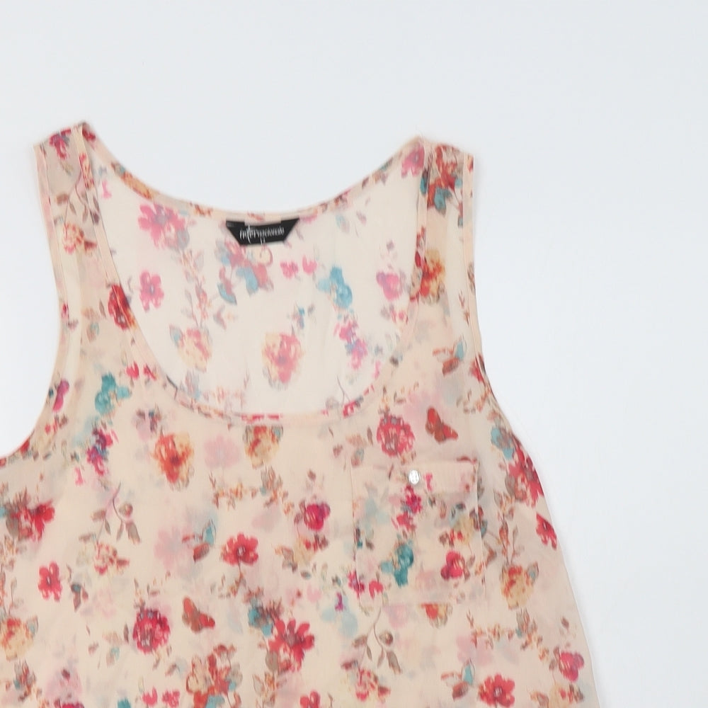 Internacionale Womens Pink Floral Polyester Basic Blouse Size 12 Scoop Neck