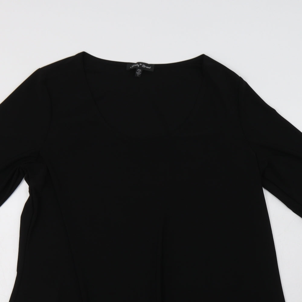 Slinky Brand Womens Black  Polyester Tunic Blouse Size L Scoop Neck