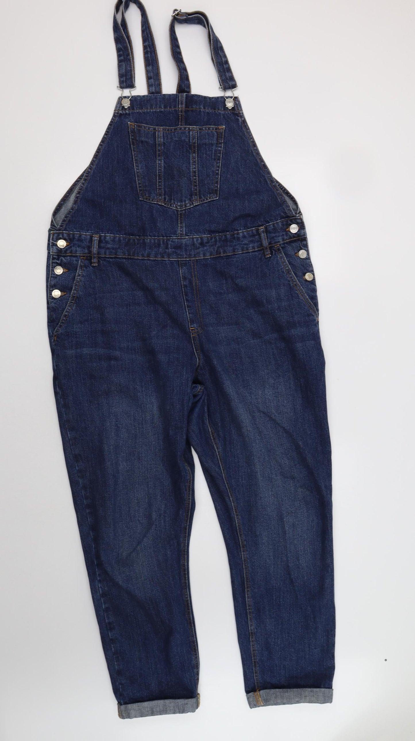 F&F Womens Blue  Cotton Dungarees Trousers Size 18 L30 in Regular Button