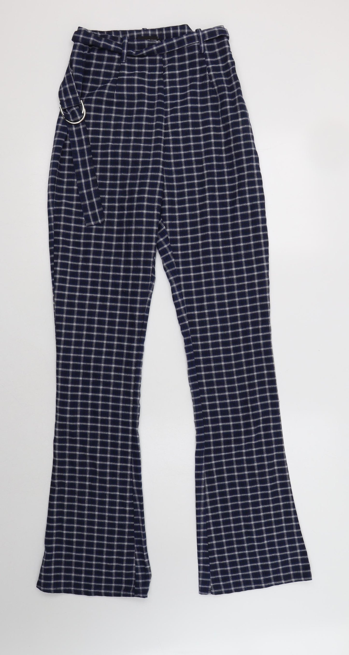 PRETTYLITTLETHING Womens Black Check Cotton Trousers  Size 6 L35 in Regular Zip
