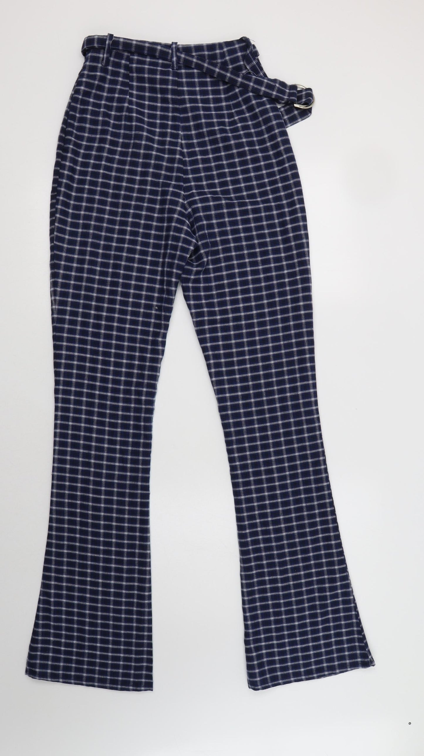 PRETTYLITTLETHING Womens Black Check Cotton Trousers  Size 6 L35 in Regular Zip