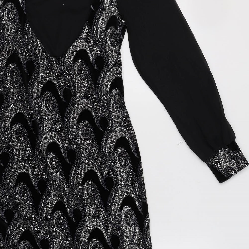 Diva Womens Black Geometric Polyester Bodycon  Size 8  Round Neck