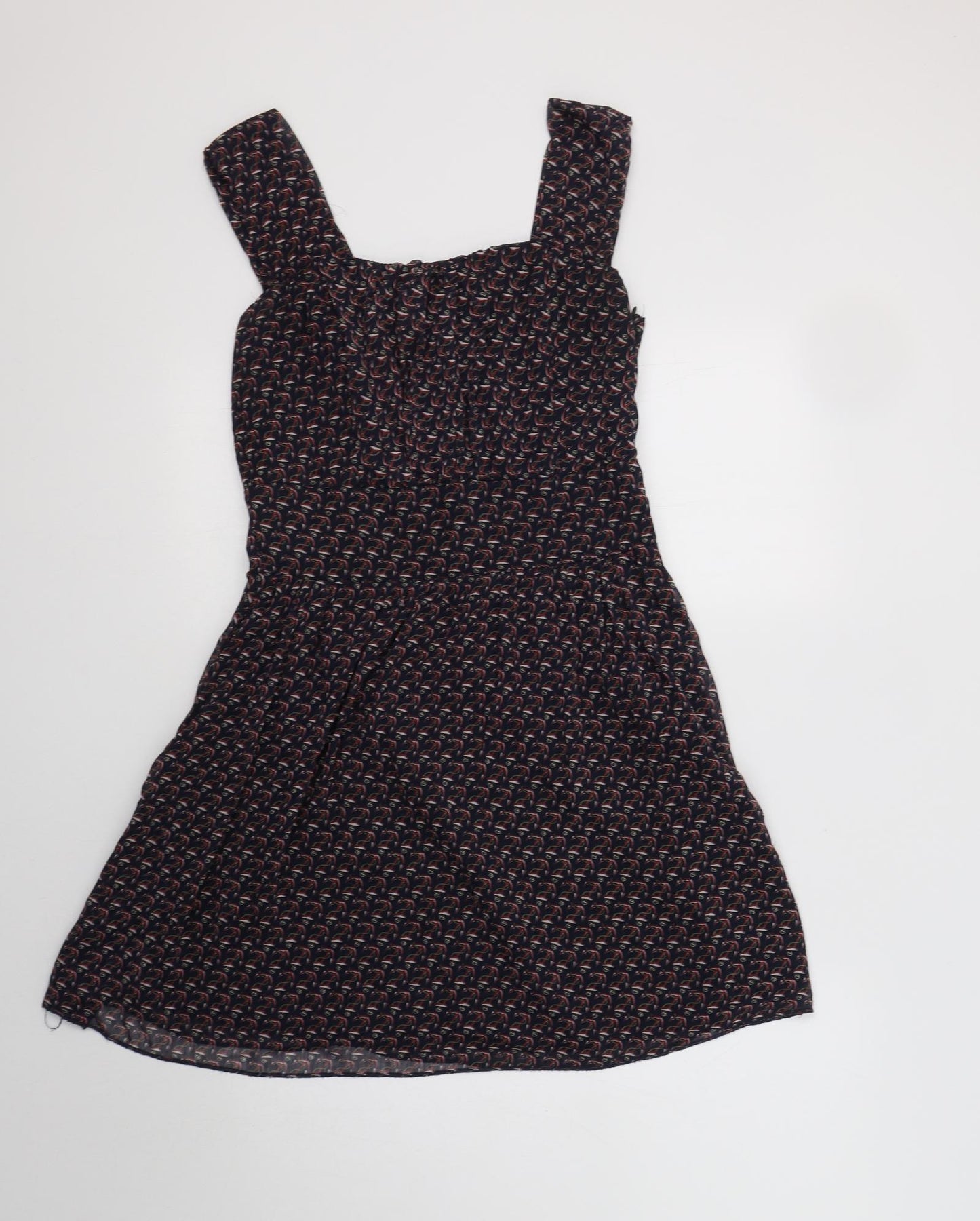 Love Womens Blue Geometric Polyester Fit & Flare  Size M  Scoop Neck Zip - Anchor Print