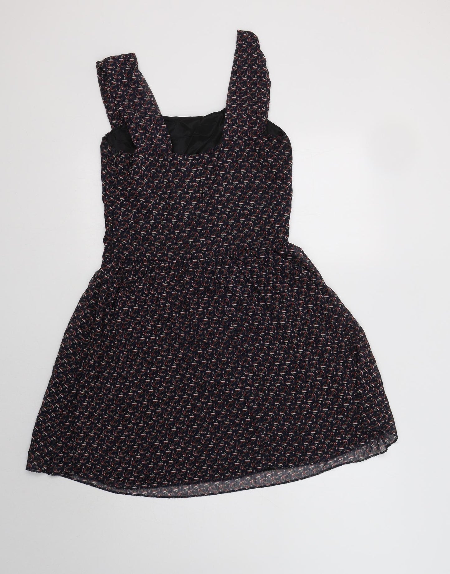 Love Womens Blue Geometric Polyester Fit & Flare  Size M  Scoop Neck Zip - Anchor Print