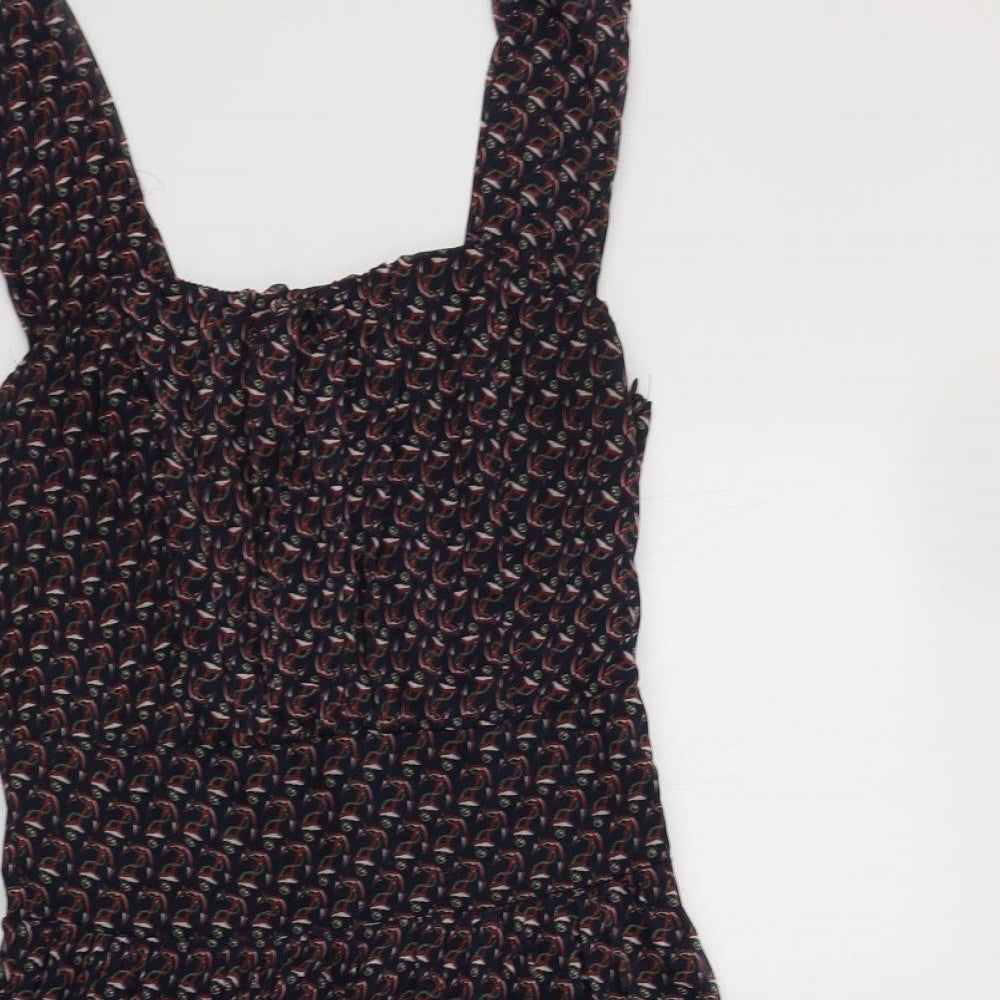 Love Womens Blue Geometric Polyester Fit & Flare  Size M  Scoop Neck Zip - Anchor Print