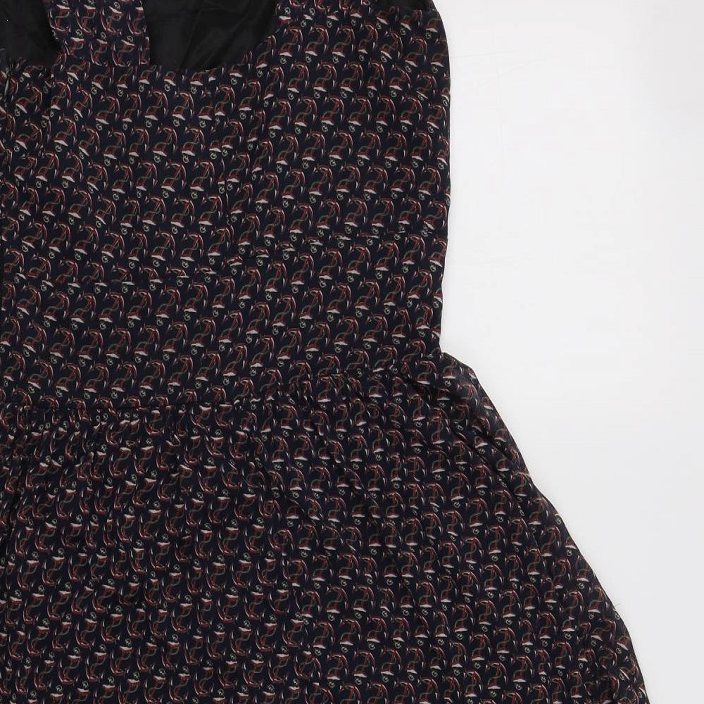 Love Womens Blue Geometric Polyester Fit & Flare  Size M  Scoop Neck Zip - Anchor Print