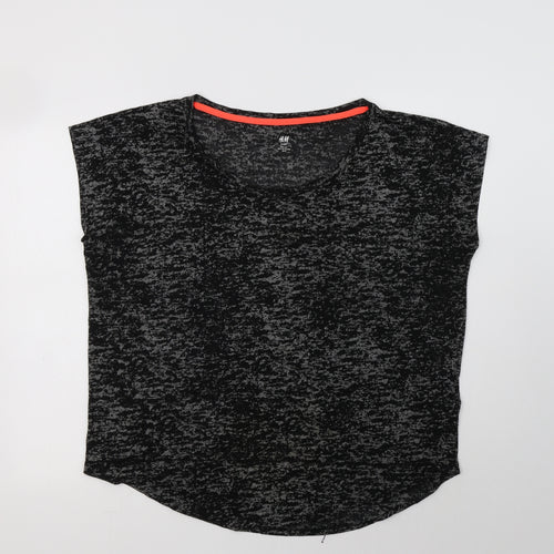 H&M Sport Womens Grey Animal Print Polyester Basic T-Shirt Size L Crew Neck