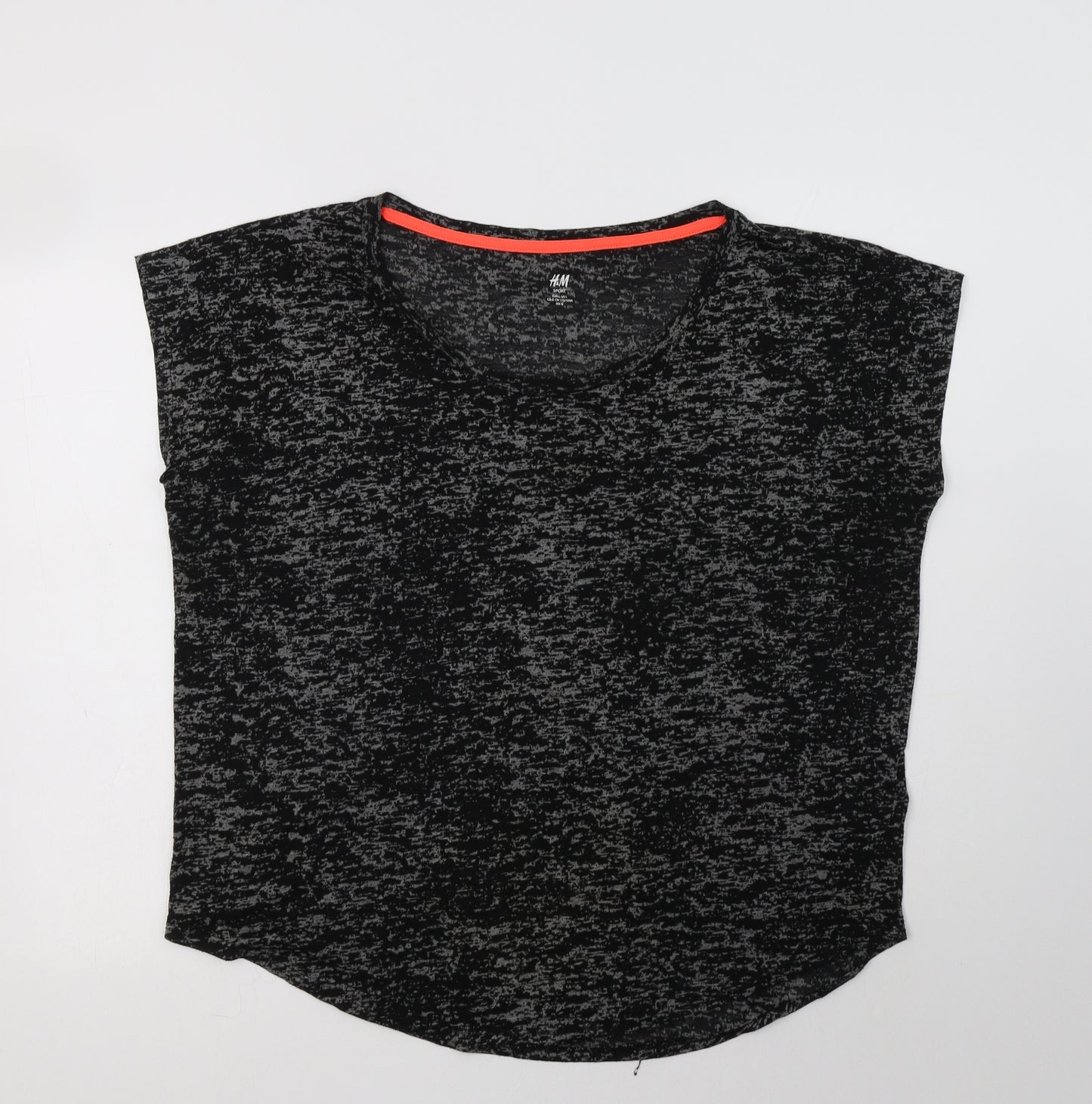 H&M Sport Womens Grey Animal Print Polyester Basic T-Shirt Size L Crew Neck