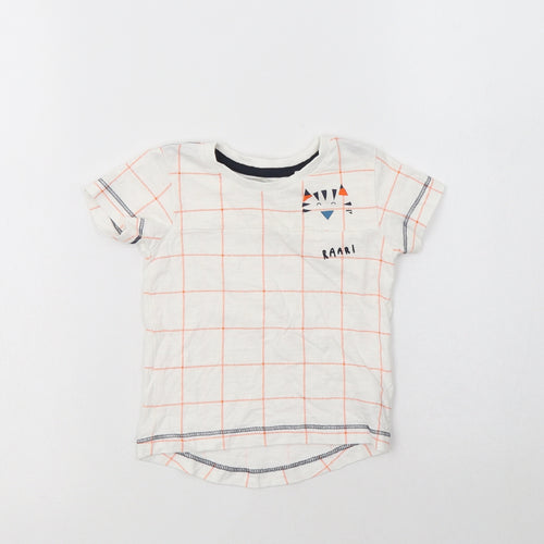 NEXT Baby White Check Cotton Basic T-Shirt Size 3-6 Months Crew Neck