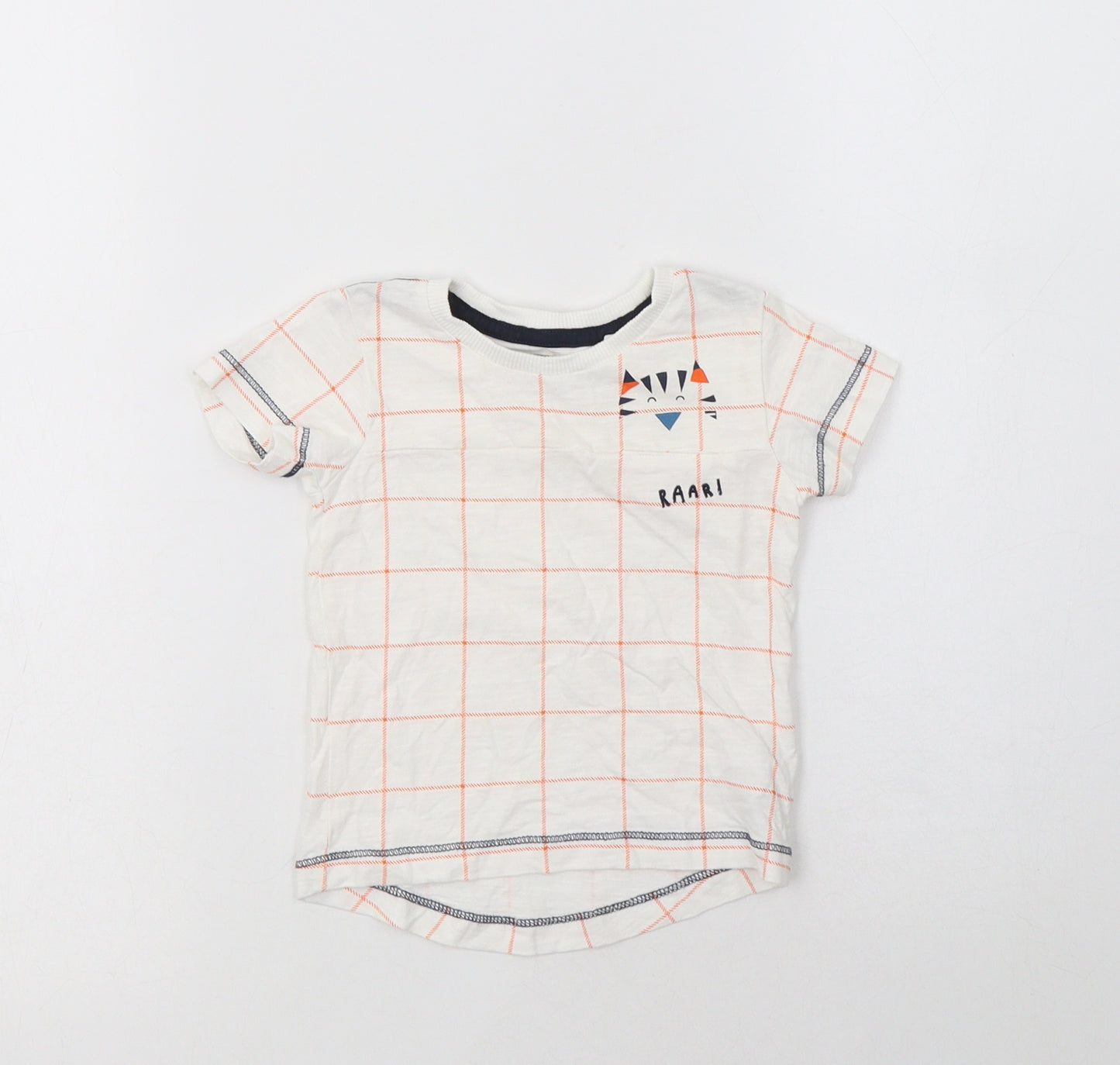 NEXT Baby White Check Cotton Basic T-Shirt Size 3-6 Months Crew Neck