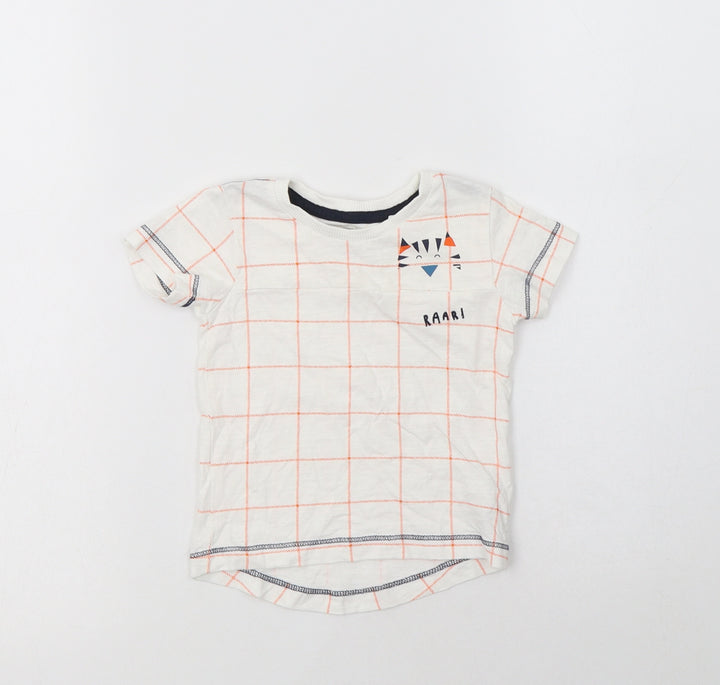 NEXT Baby White Check Cotton Basic T-Shirt Size 3-6 Months Crew Neck