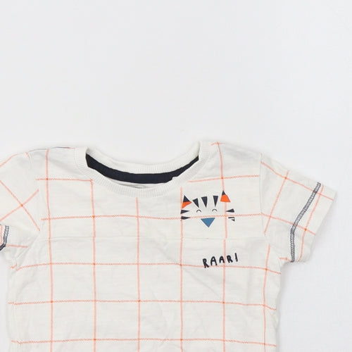 NEXT Baby White Check Cotton Basic T-Shirt Size 3-6 Months Crew Neck
