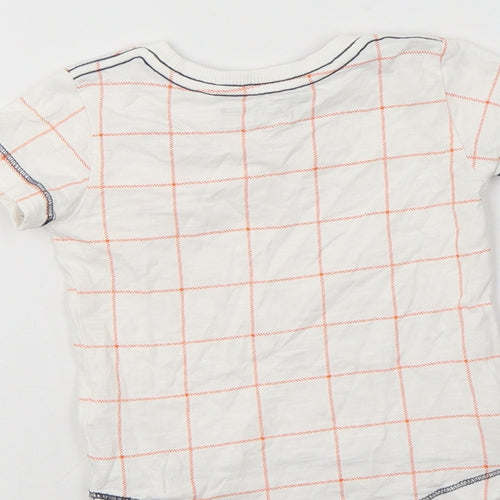 NEXT Baby White Check Cotton Basic T-Shirt Size 3-6 Months Crew Neck