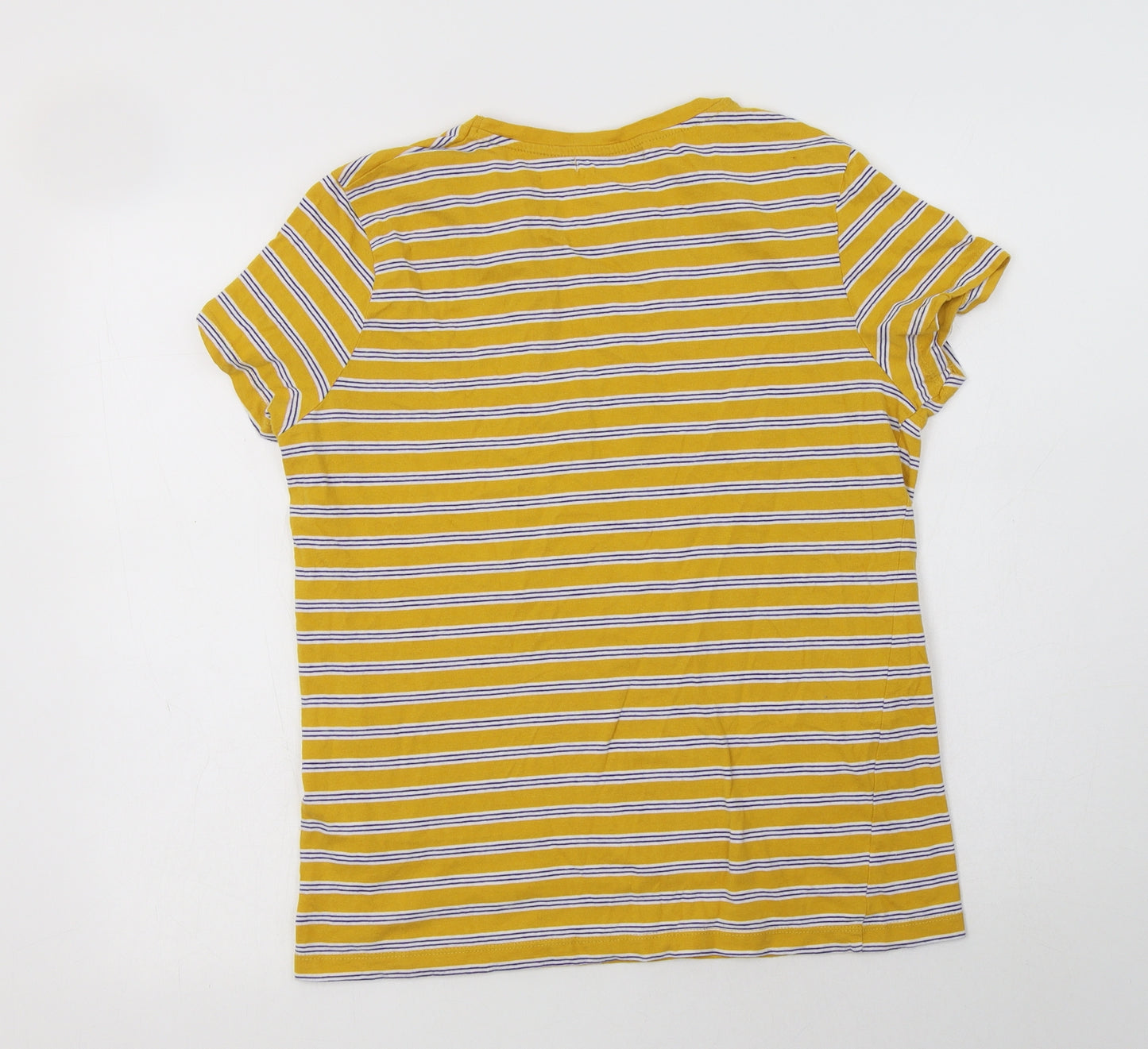 Pull & Womens Yellow Striped Cotton Basic T-Shirt Size XL Crew Neck