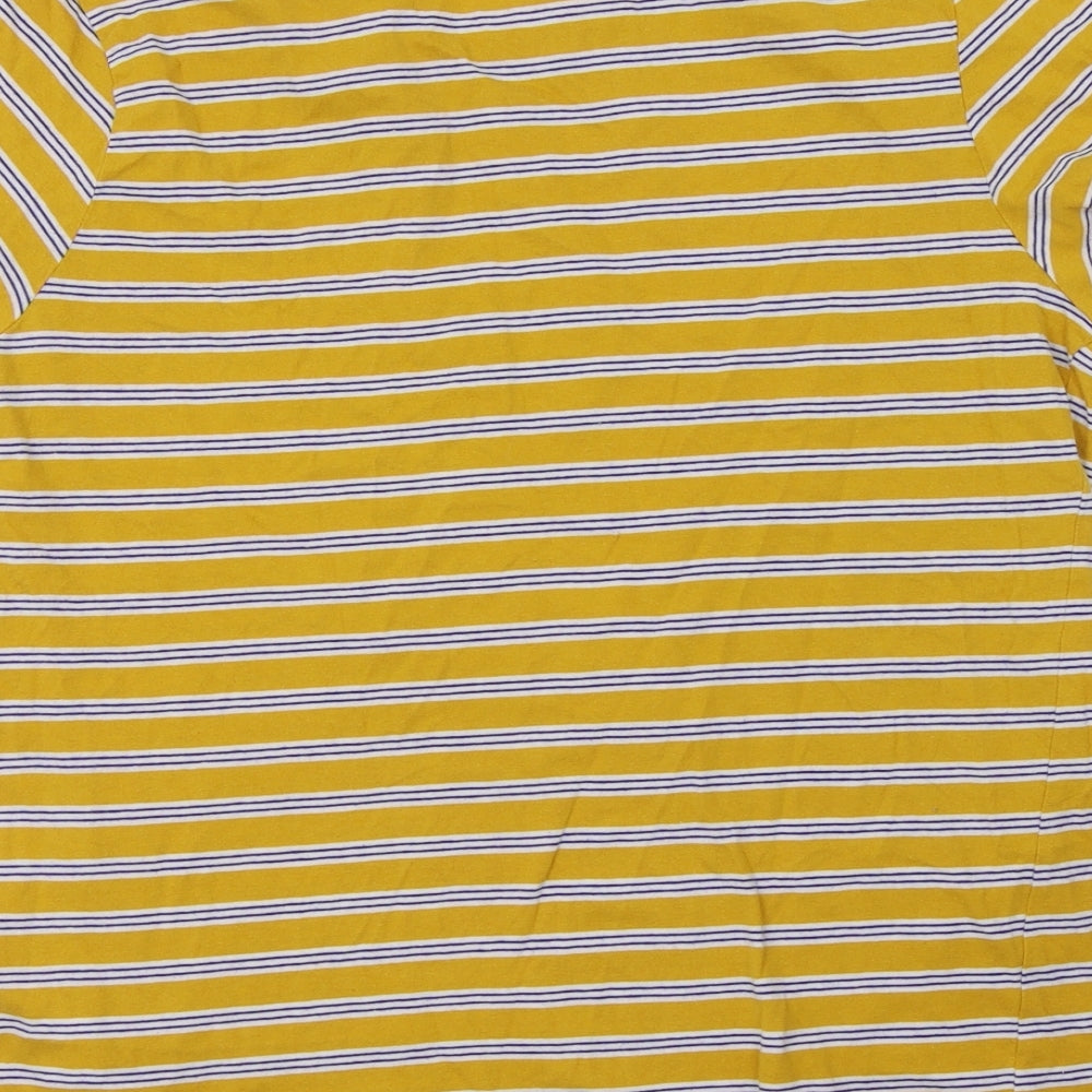 Pull & Womens Yellow Striped Cotton Basic T-Shirt Size XL Crew Neck
