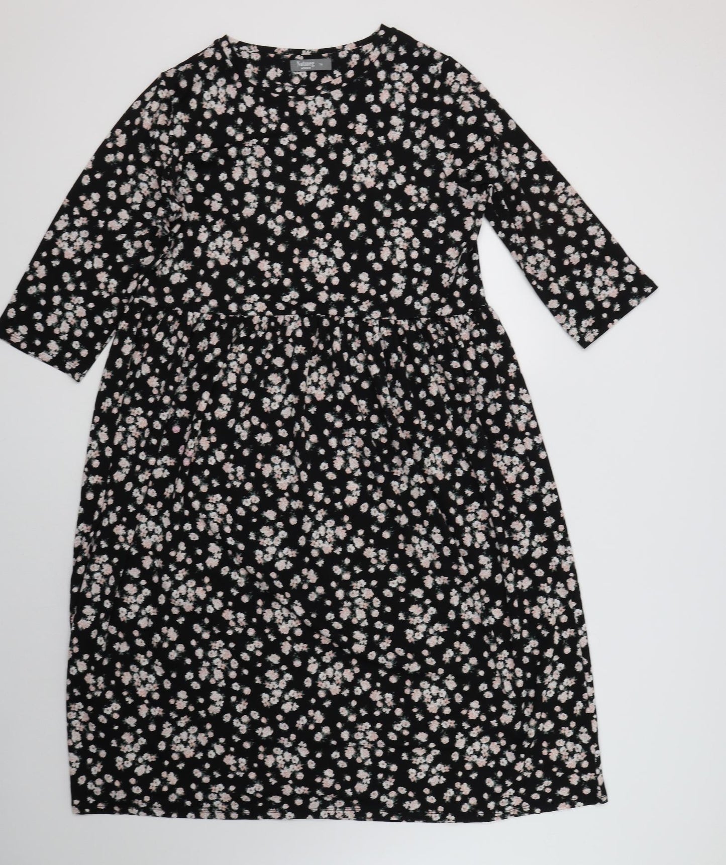Nutmeg Womens Black Floral Polyester A-Line  Size 16  Round Neck