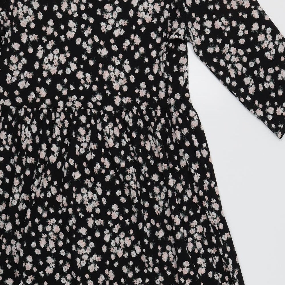 Nutmeg Womens Black Floral Polyester A-Line  Size 16  Round Neck