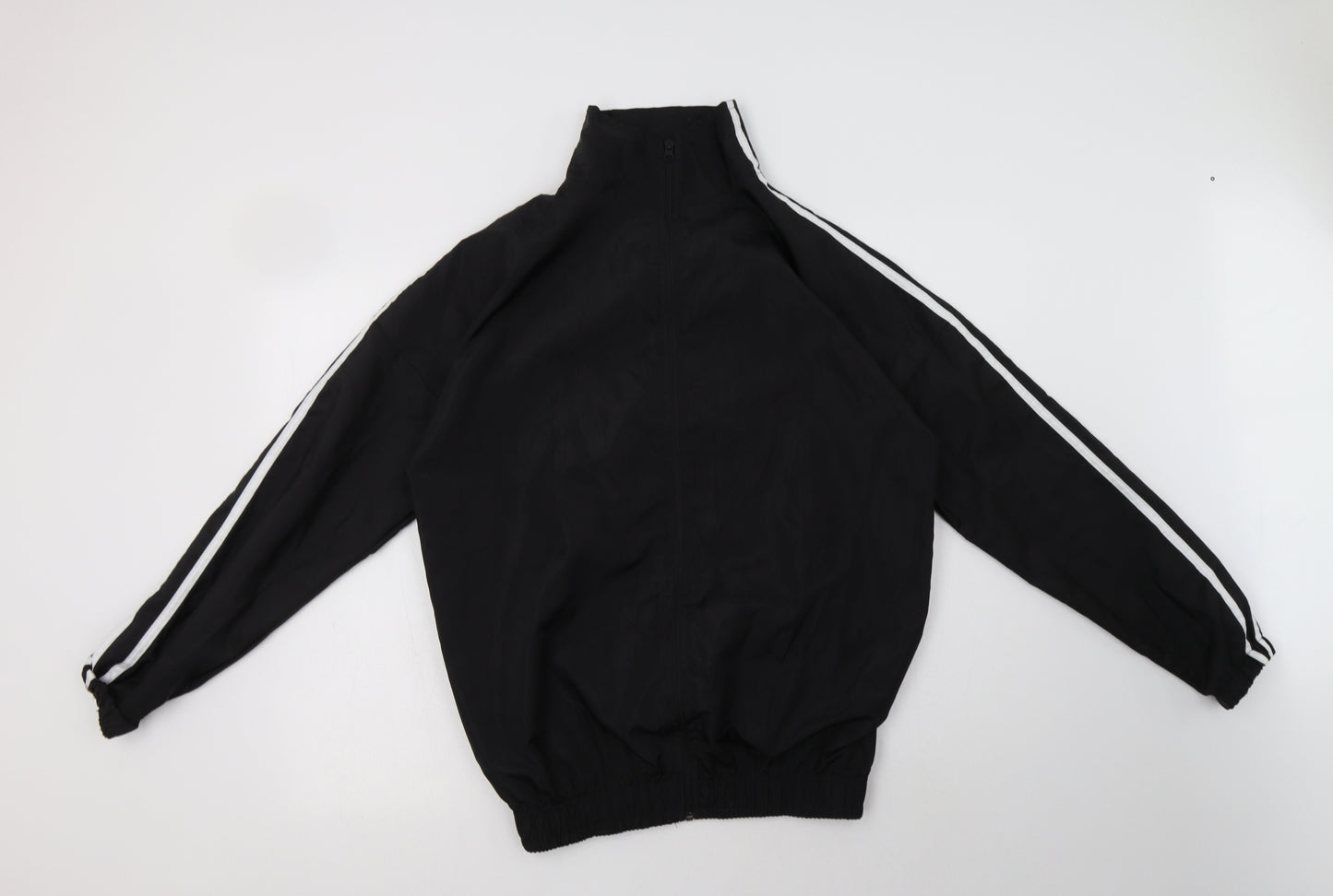Boohoo Womens Black Striped  Windbreaker Jacket Size 10  Zip