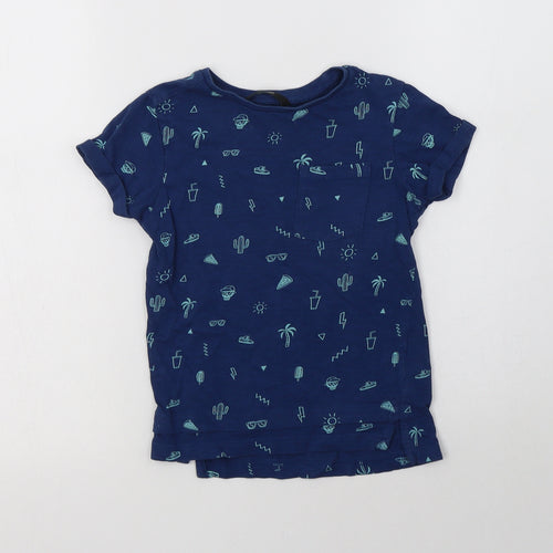 George Boys Blue Geometric Cotton Basic T-Shirt Size 4-5 Years Crew Neck