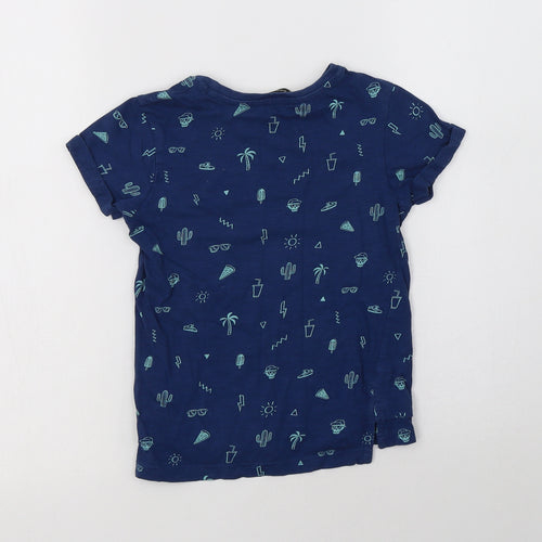 George Boys Blue Geometric Cotton Basic T-Shirt Size 4-5 Years Crew Neck