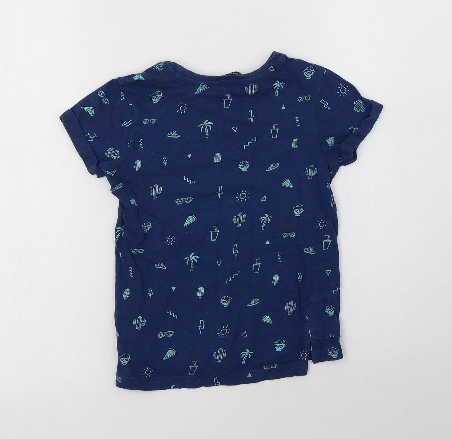 George Boys Blue Geometric Cotton Basic T-Shirt Size 4-5 Years Crew Neck