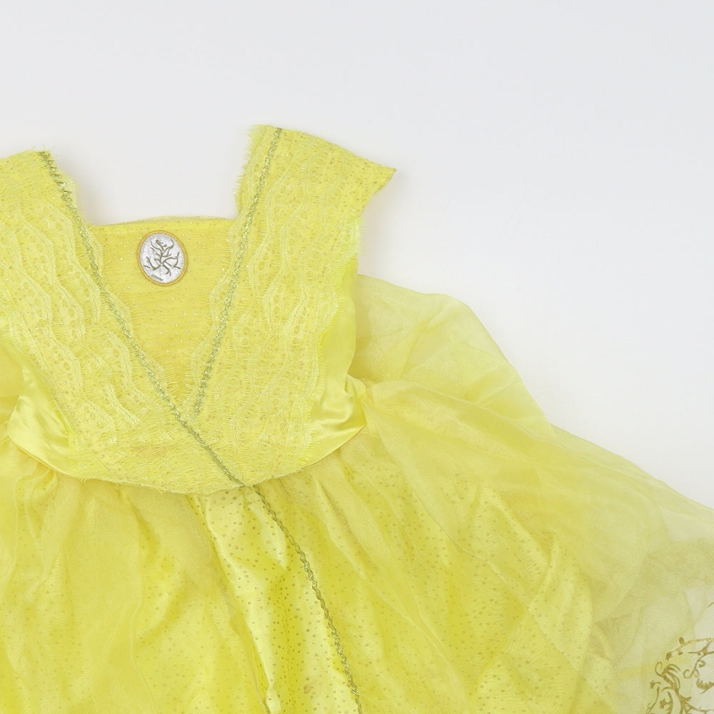 Disney Girls Yellow Polka Dot Polyester Ball Gown  Size 2-3 Years  Square Neck  - Princess Dress