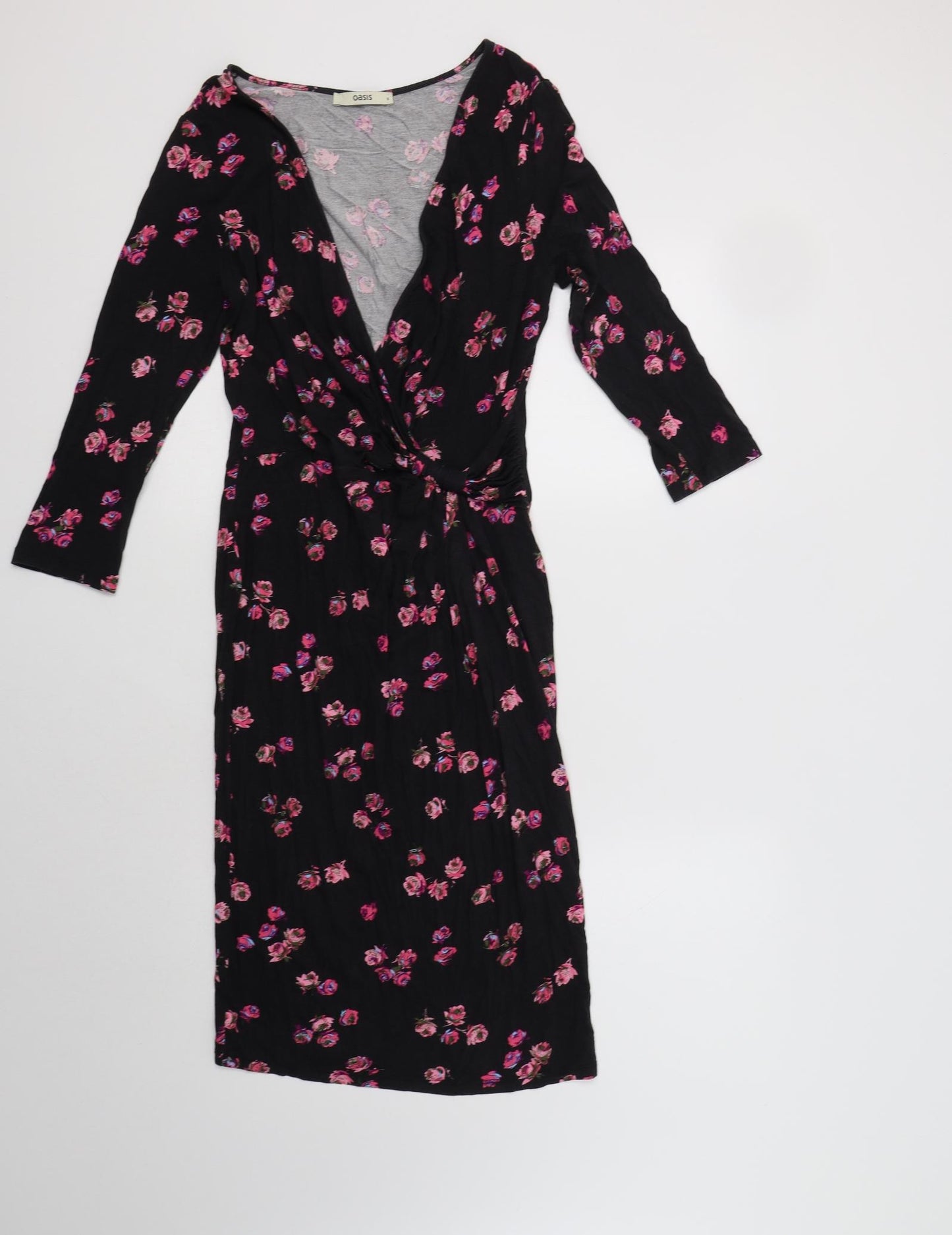 Oasis Womens Black Floral Viscose Wrap Dress  Size S  V-Neck