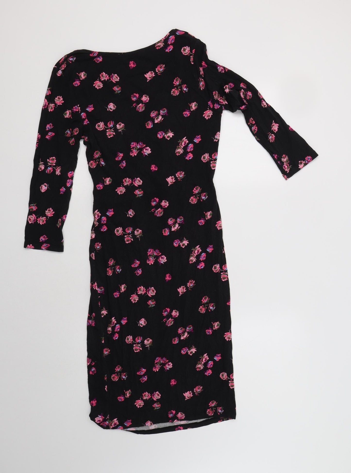 Oasis Womens Black Floral Viscose Wrap Dress  Size S  V-Neck