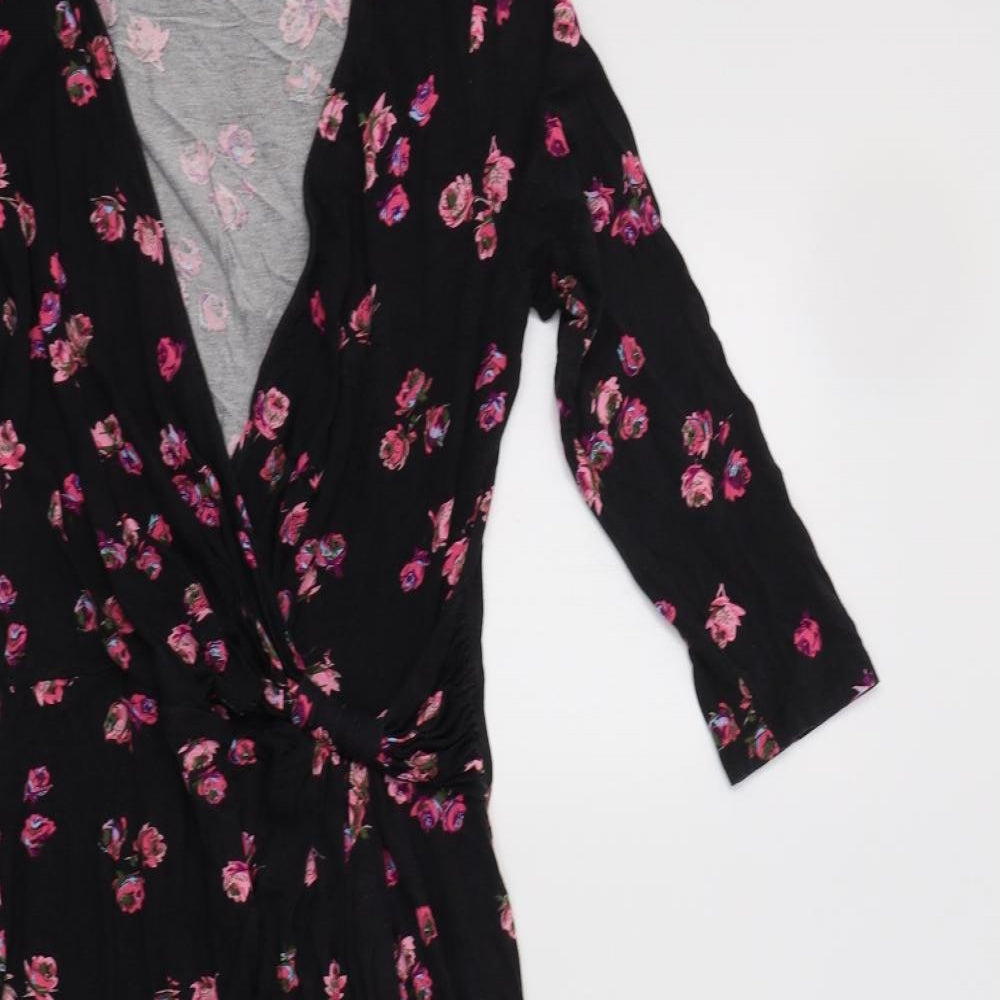 Oasis Womens Black Floral Viscose Wrap Dress  Size S  V-Neck