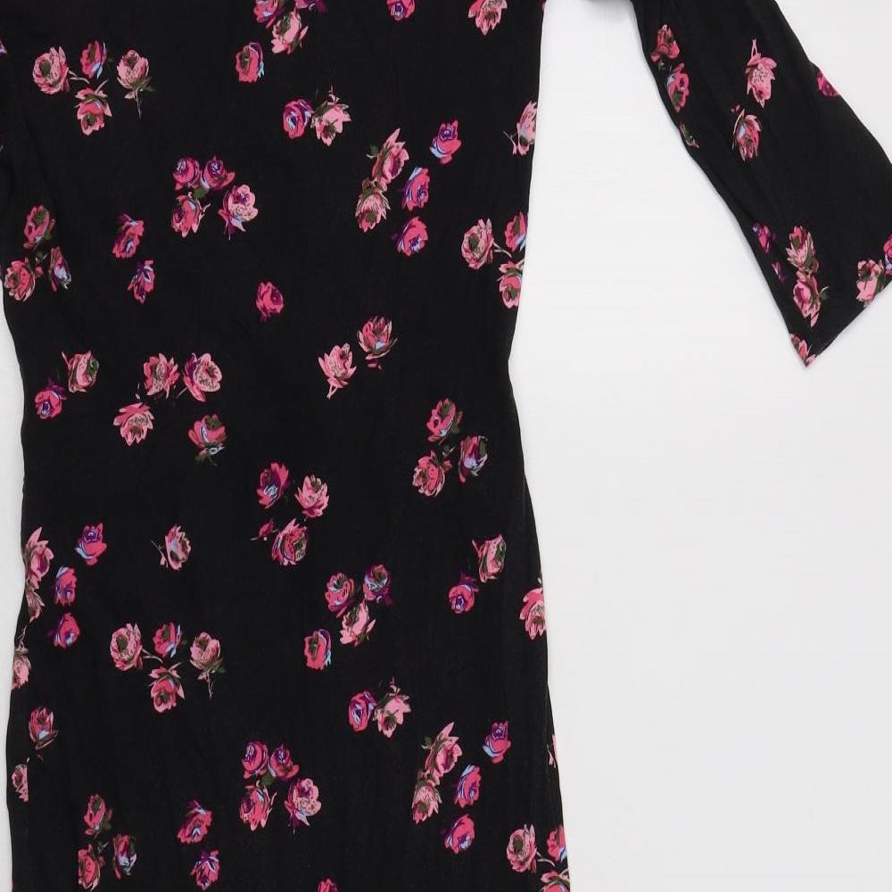 Oasis Womens Black Floral Viscose Wrap Dress  Size S  V-Neck