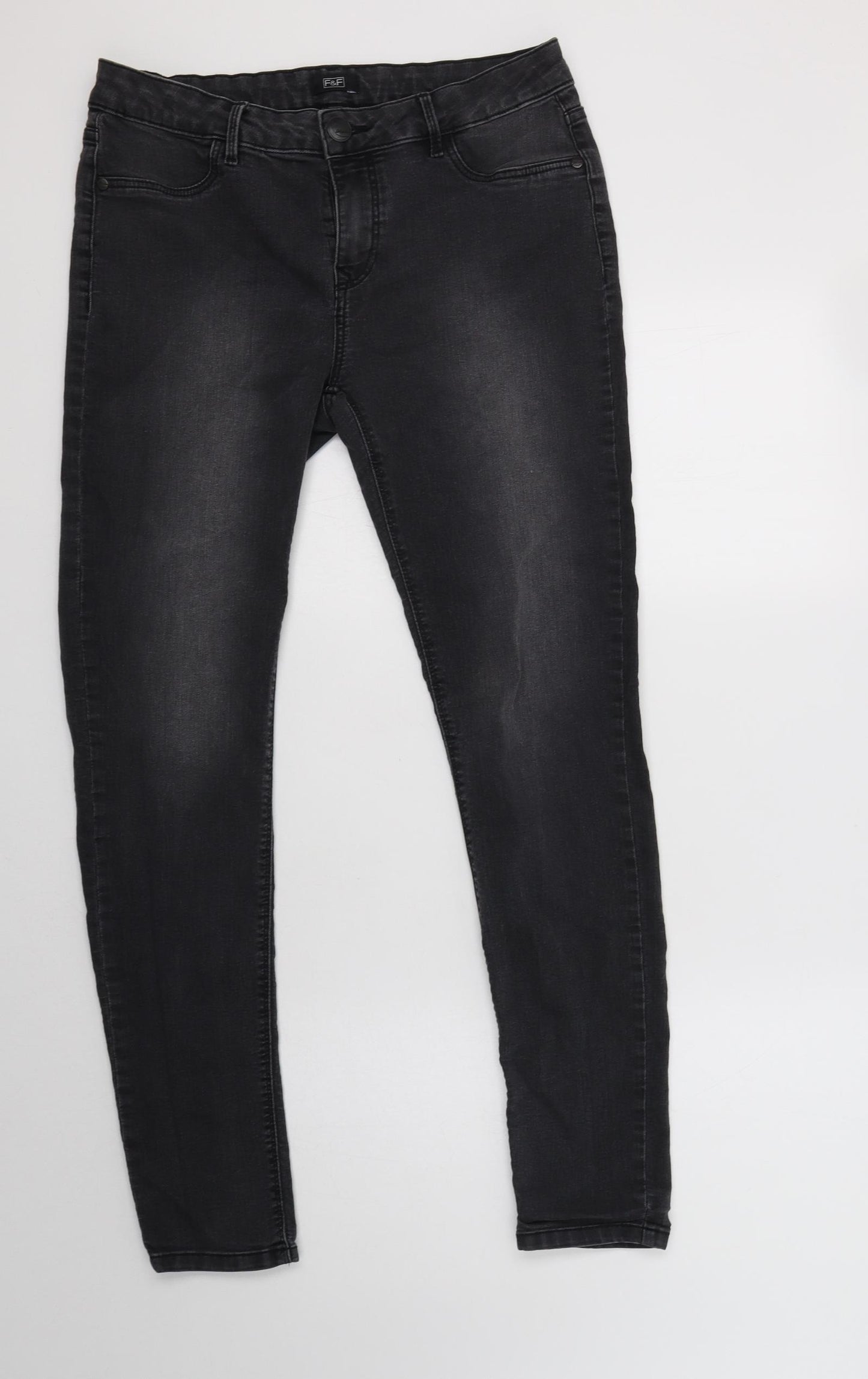 F&F Womens Grey  Cotton Skinny Jeans Size 12 L30 in Regular Button