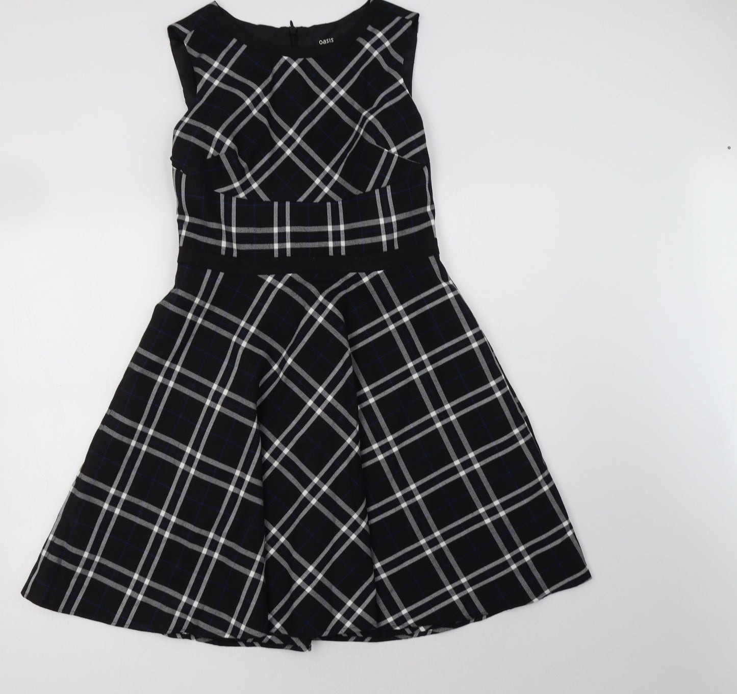 Oasis Womens Black Check Polyester Fit & Flare  Size 12  Round Neck Zip