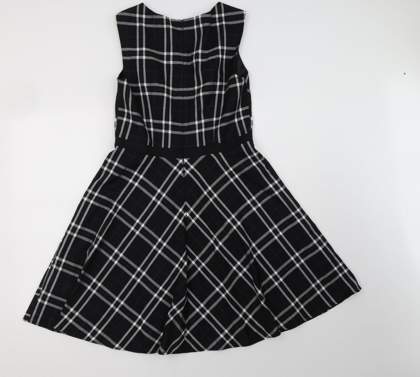 Oasis Womens Black Check Polyester Fit & Flare  Size 12  Round Neck Zip