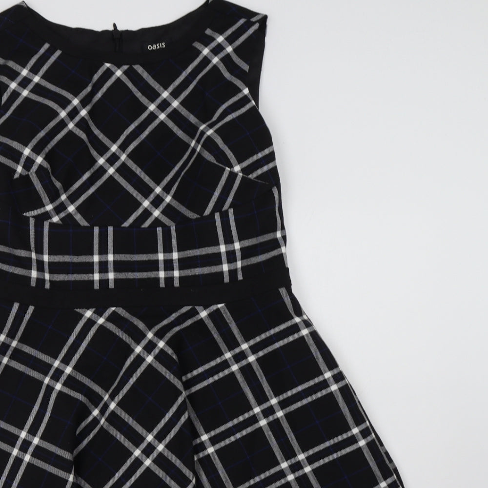 Oasis Womens Black Check Polyester Fit & Flare  Size 12  Round Neck Zip