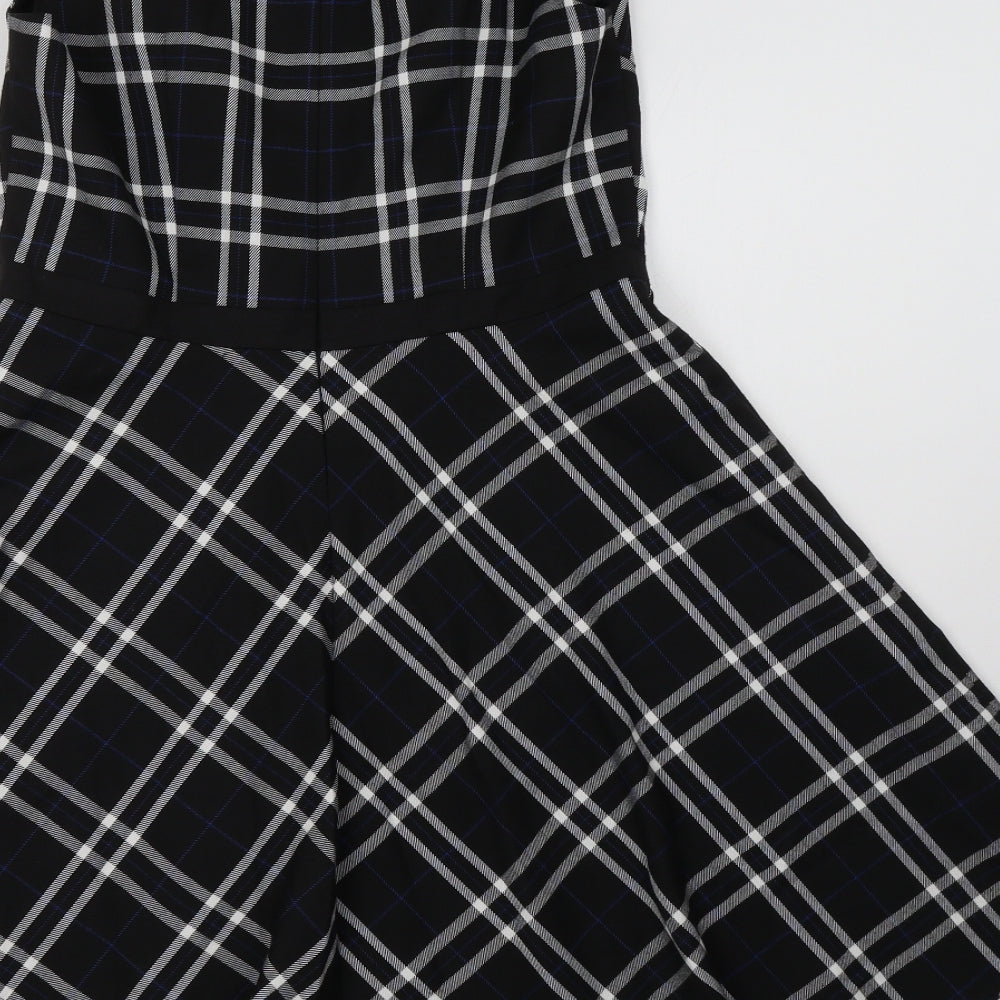 Oasis Womens Black Check Polyester Fit & Flare  Size 12  Round Neck Zip