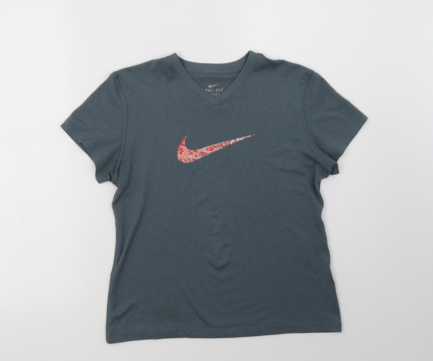 Nike Girls Grey   Basic T-Shirt Size 12-13 Years V-Neck