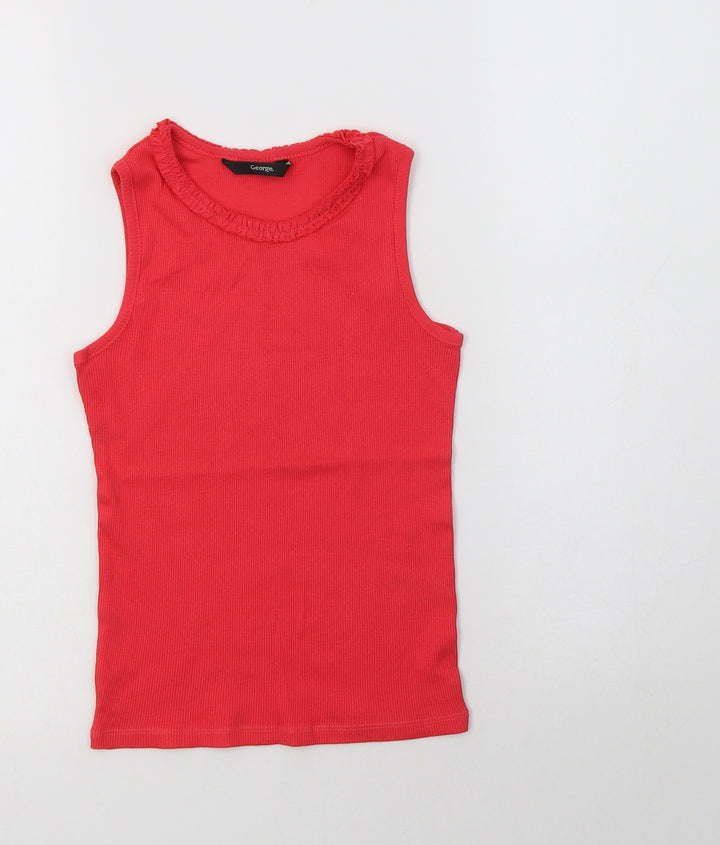 George Girls Pink  Cotton Basic Tank Size 7-8 Years Crew Neck