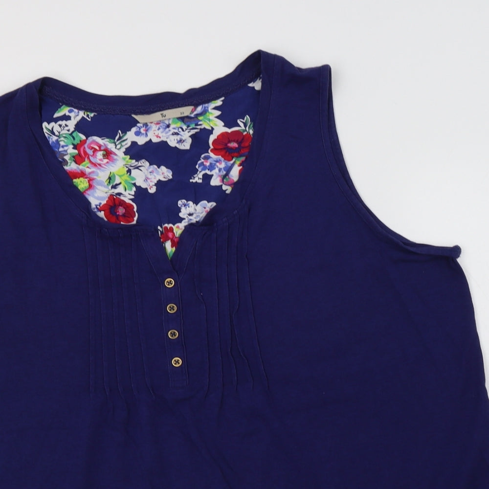 TU Womens Blue Floral Cotton Top Pyjama Top Size 22  Button