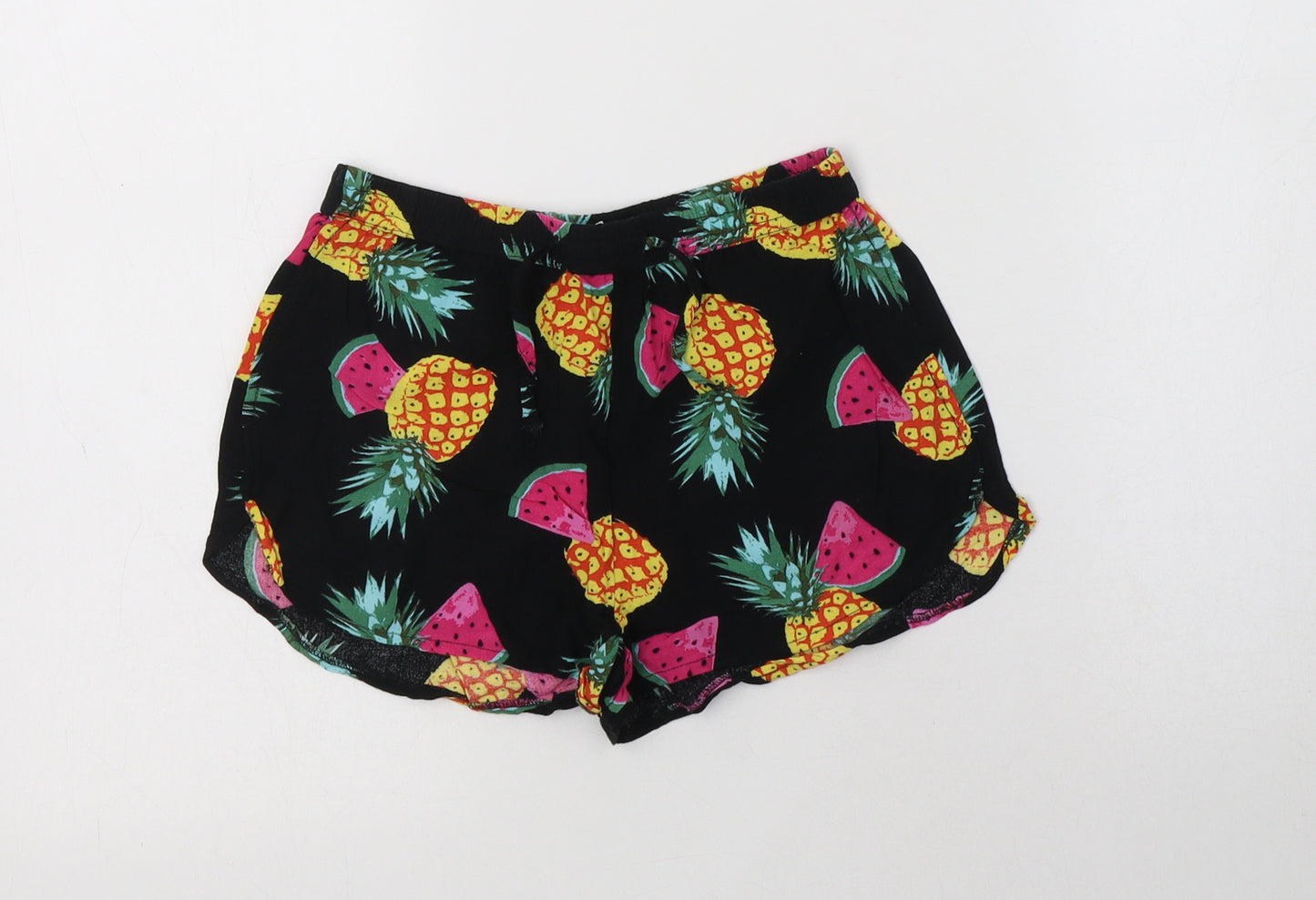Miss E- Girls Black Geometric Viscose Bermuda Shorts Size 7-8 Years  Regular Drawstring - Fruit Print