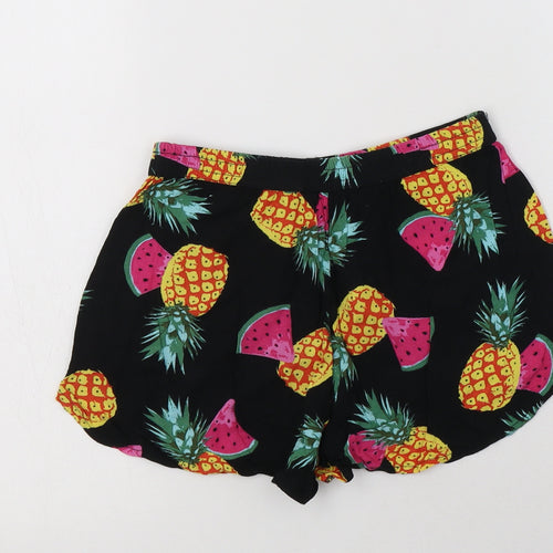 Miss E- Girls Black Geometric Viscose Bermuda Shorts Size 7-8 Years  Regular Drawstring - Fruit Print