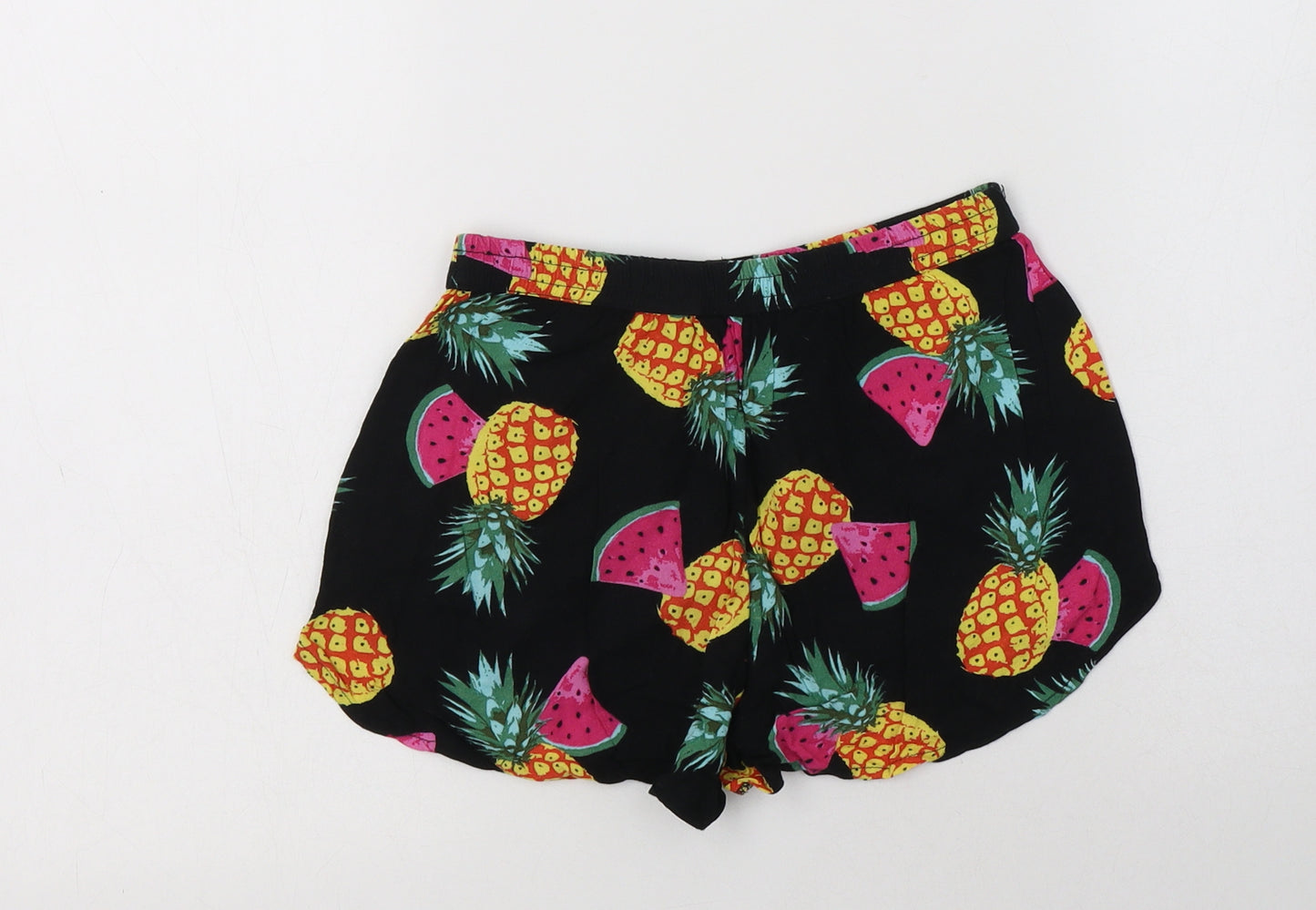 Miss E- Girls Black Geometric Viscose Bermuda Shorts Size 7-8 Years  Regular Drawstring - Fruit Print
