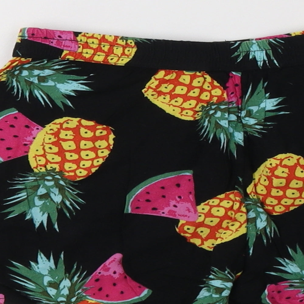 Miss E- Girls Black Geometric Viscose Bermuda Shorts Size 7-8 Years  Regular Drawstring - Fruit Print