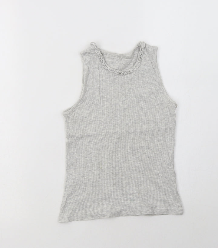 George Girls Grey  Cotton Basic Tank Size 7-8 Years Crew Neck