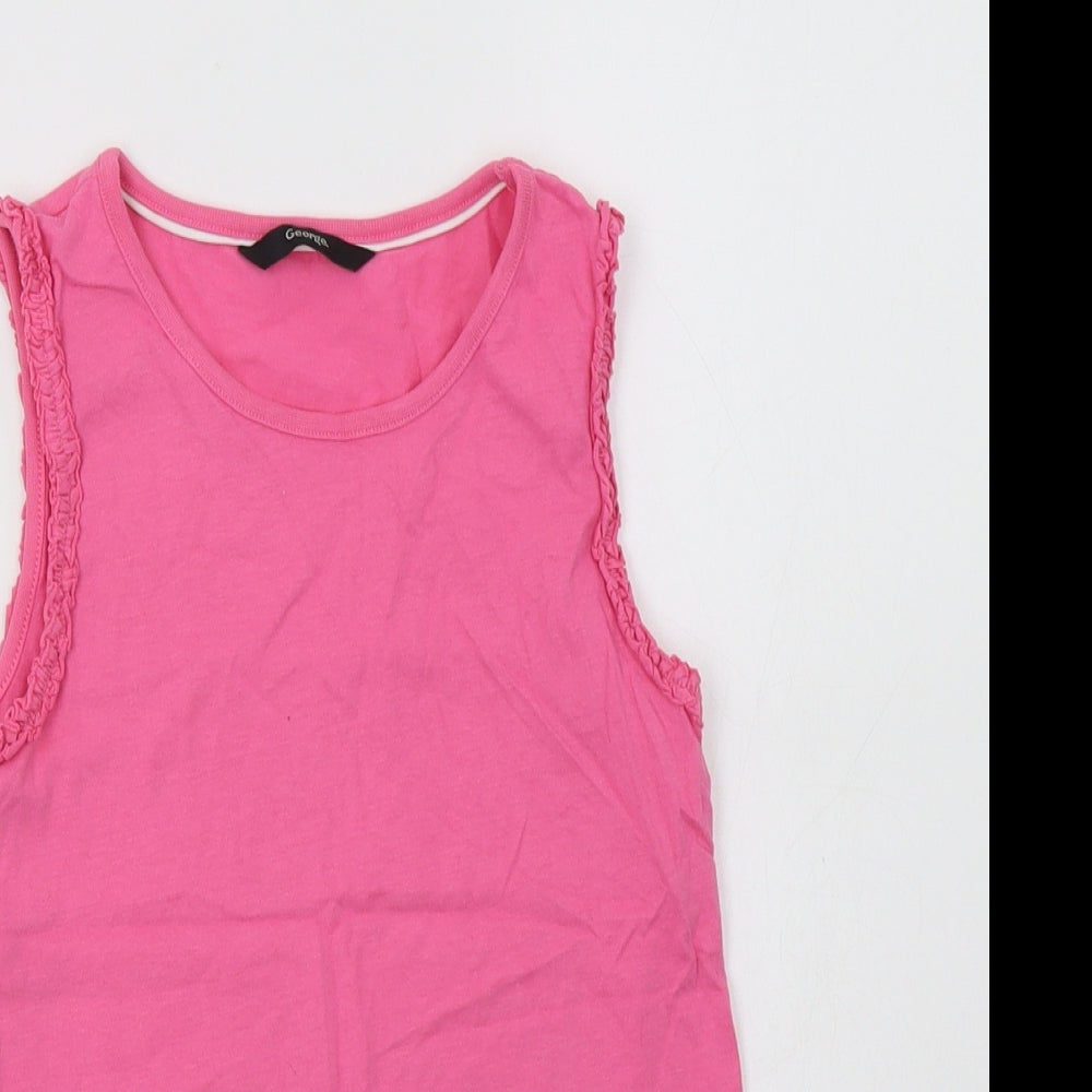 George Girls Pink  Cotton Basic Tank Size 8-9 Years Crew Neck