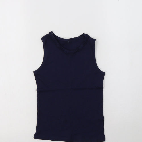 George Girls Blue  Cotton Basic Tank Size 7-8 Years Crew Neck