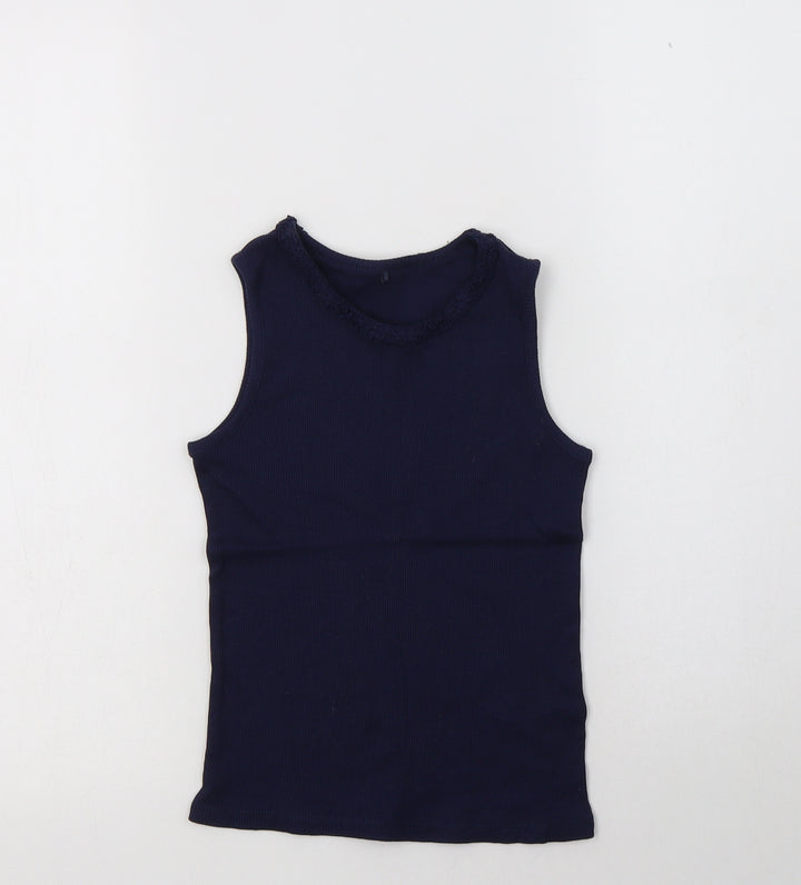 George Girls Blue  Cotton Basic Tank Size 7-8 Years Crew Neck