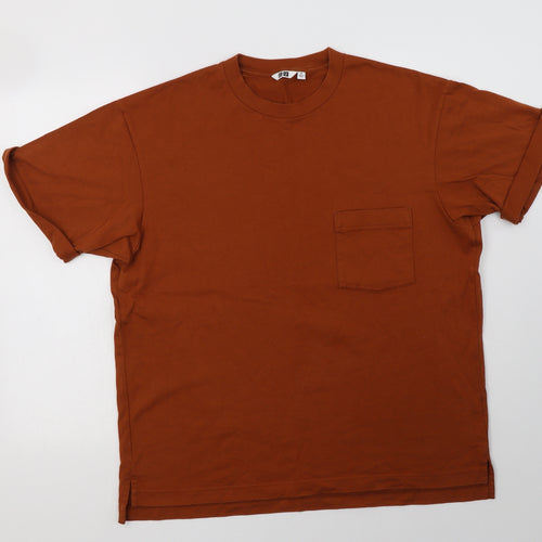 Uniq Mens Brown  Cotton  T-Shirt Size M Crew Neck