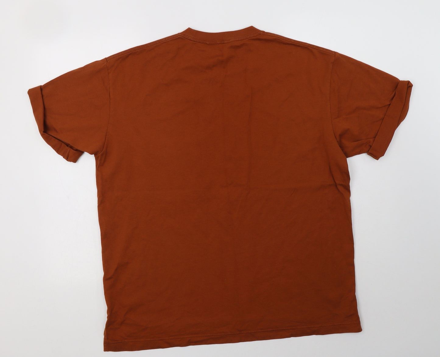 Uniq Mens Brown  Cotton  T-Shirt Size M Crew Neck