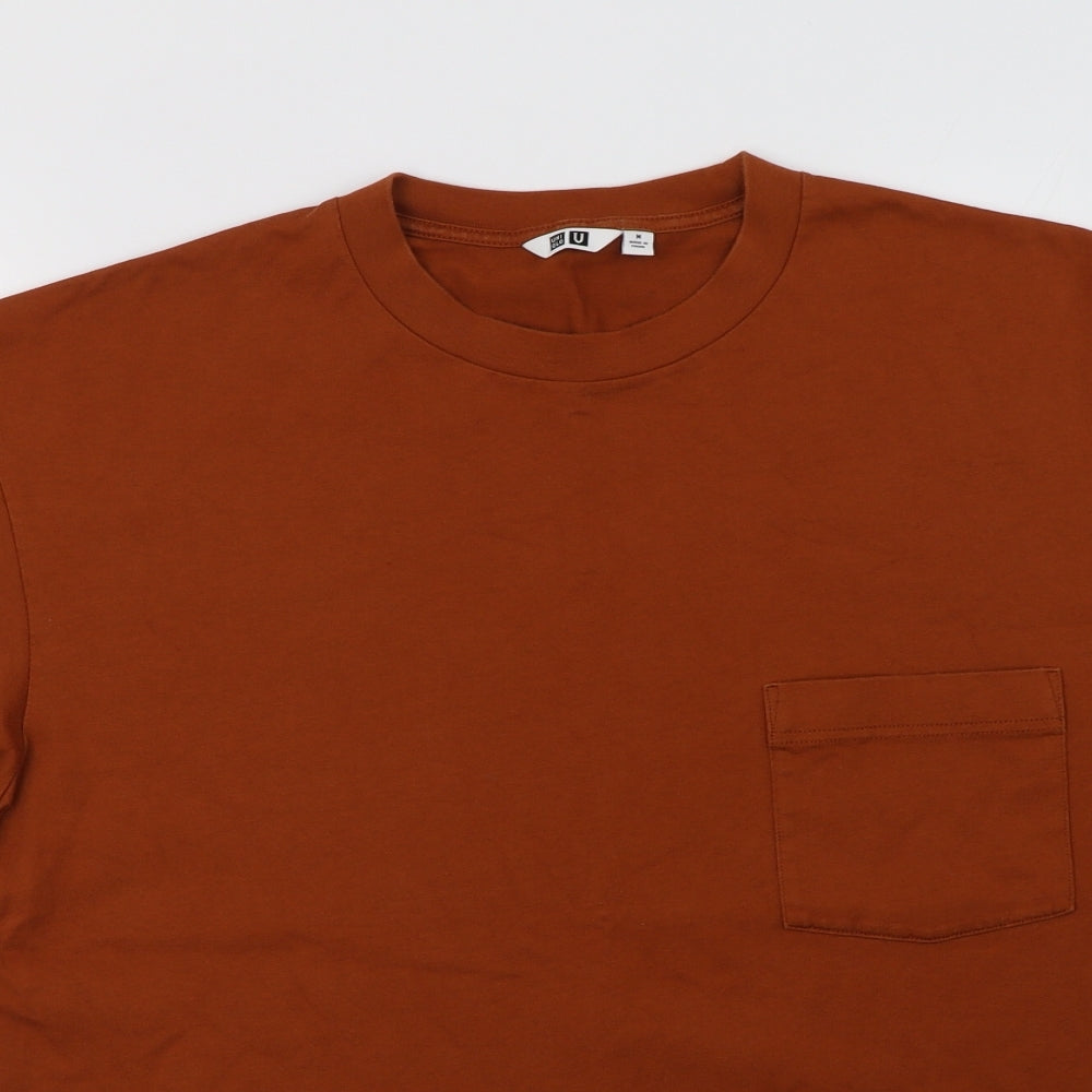 Uniq Mens Brown  Cotton  T-Shirt Size M Crew Neck