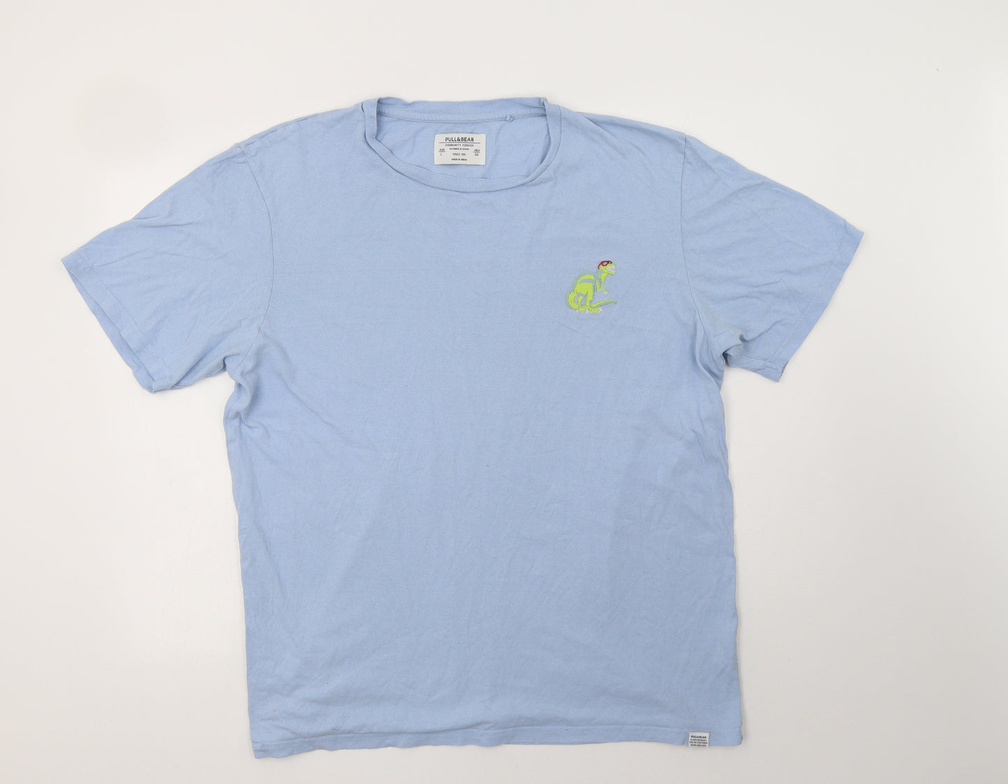 Pull & Bear Mens Blue  Cotton  T-Shirt Size L Crew Neck